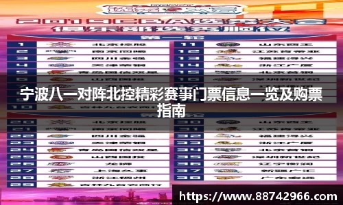 宁波八一对阵北控精彩赛事门票信息一览及购票指南